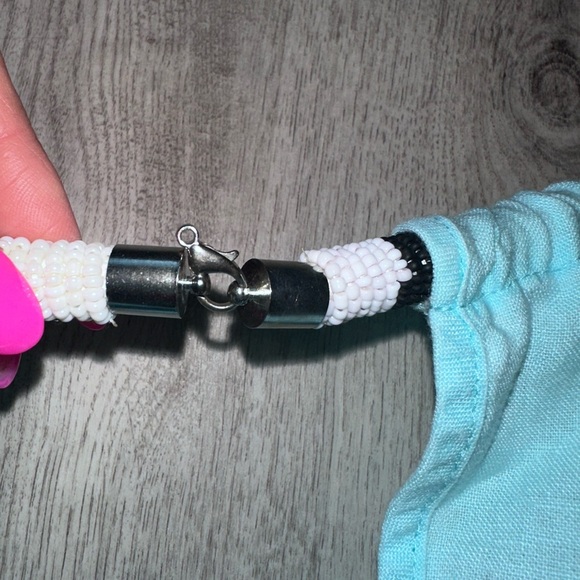 St. Tropez aqua blue 100% linen dress with beaded halter neck - Picture 4 of 7